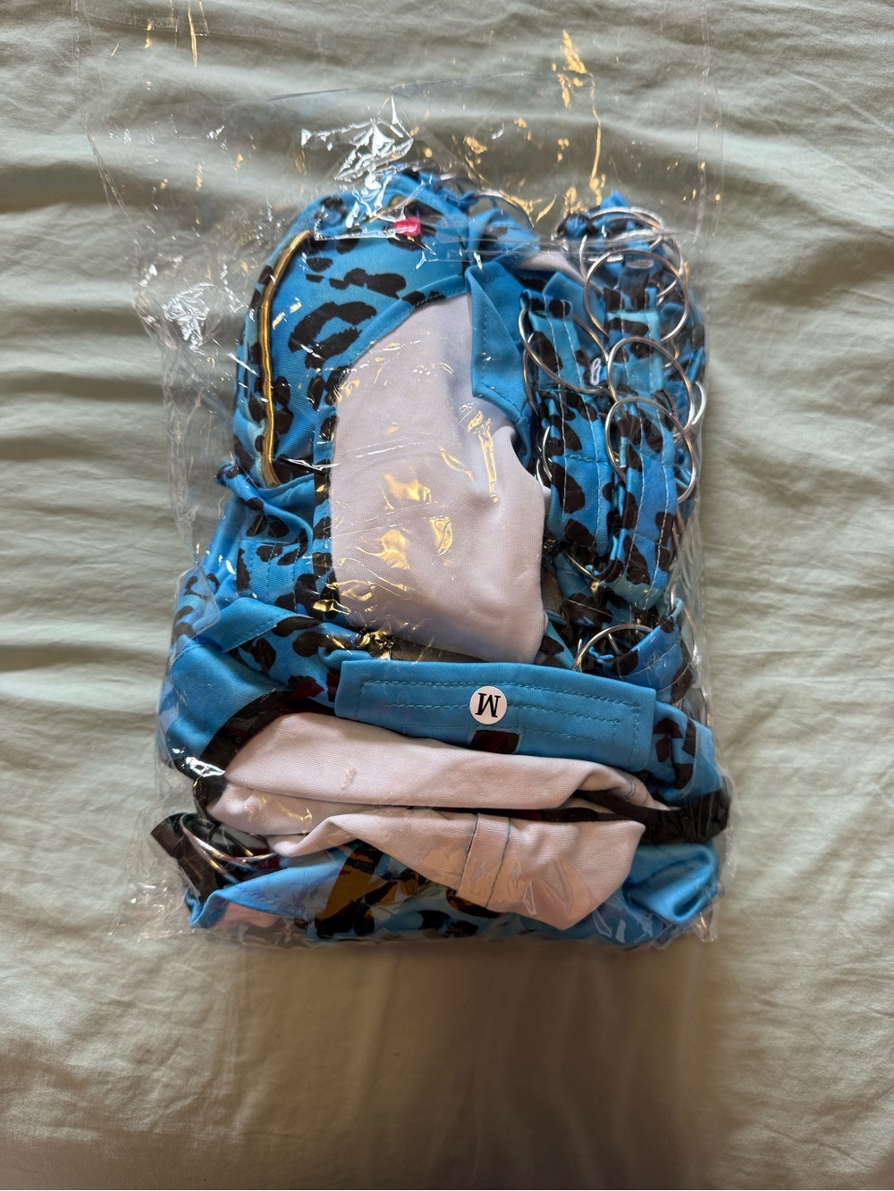 NWOT Handmade Rave Outfit Blue Leopard-Print Strappy Set with Ring Details - Picture 8 of 8